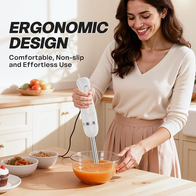 Turelar Immersion Blender Handheld, Corded Electric Blenders Portable Stick Mixer with 2 Mixing Speed and Stainless Steel Blades Emulsifier for Effortless Blending Soup, Smoothies, Puree or Baby Food