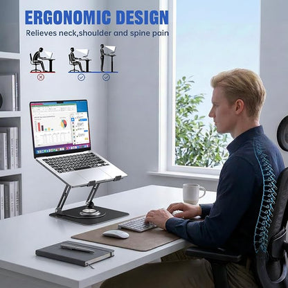 JOYEKY Laptop Stand for Desk, Adjustable Computer Stand with 360° Rotating Base, Ergonomic Laptop Riser for Collaborative Work, Foldable & Portable Laptop Stand, fits for All 10-16" Laptops