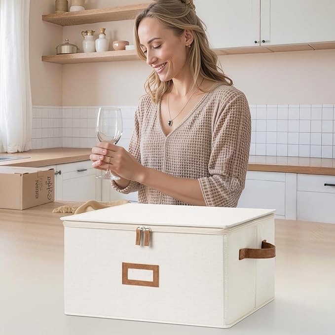 StorageWorks Stemware Storage Cases, Hard Shell Wine Glass Storage Box with Dividers for Glassware, Crystal, and China Holds 12 Standard Size Wine Glasses, 2 Pack, Beige