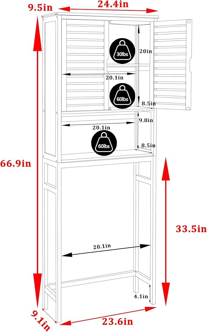 VEIKOU Over The Toilet Storage Cabinet, Bamboo Over Toilet Storage with Removable Shelf, Bathroom Freestanding Over The Toilet Storage with Open Storage, Natural