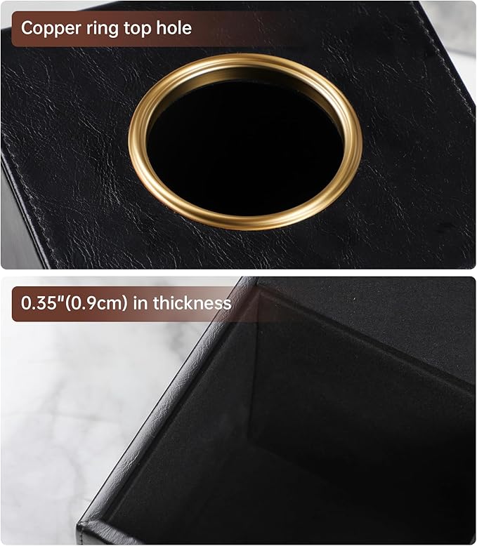 MEIBOOCH Square Tissue Box Cover, Luxury PU Leather Tissue Holder with Magnetic Closure (Black)