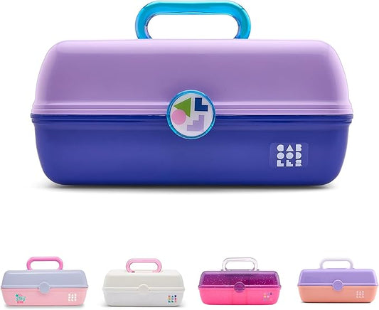 Caboodles On-The-Go Girl Makeup Box, Two-Tone Lilac on Cobalt, Hard Plastic Makeup Organizer Box, Built-In Mirror, Secure Latch for Safe Travel, Spacious Storage for Large Items