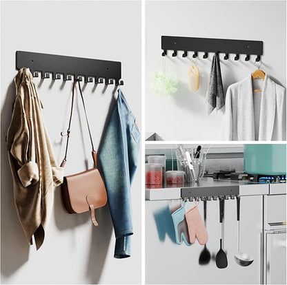 GTK Key Holder for Wall, Key Hooks with 10 Hooks, Wall Mounted Key Holder for Hallway, Self Adhesive Key Rack(Black)