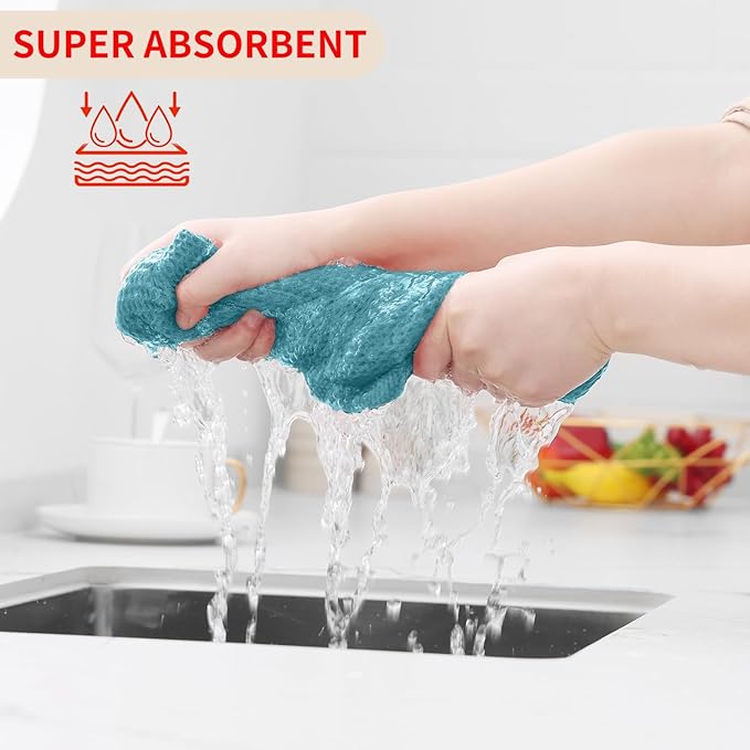 Homaxy 100% Cotton Waffle Weave Kitchen Dish Towels, Ultra Soft Absorbent Quick Drying Cleaning Towel, 13 x 28 Inches, 18-Pack, Lake Blue