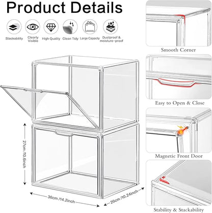 DILIBRA Set of 4 Plastic Purse Storage Organizer for Closet, Acrylic Display Case for Purse and Handbag, Stackable Storage Boxes Organizer with Magnetic Door for Clutch Wallet Book Toys