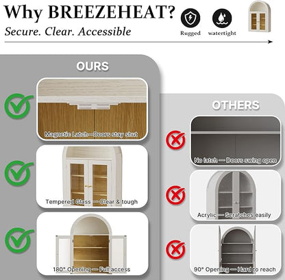 BREEZEHEAT Bathroom Medicine Cabinet Wall Mounted-Over The Toilet Storage Cabinet-Arched Wall Cabinet with Glass Doors & Adjustable Shelves, Wood Cabinet for Laundry Room, Kitchen, Living Room, Beige