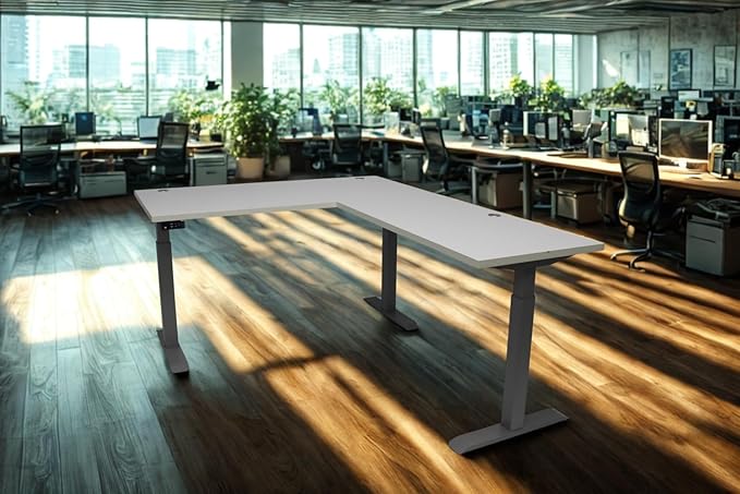 Lift It, Electric Sit Stand/Height Adjustable 72"x24" L-Shape Desk and 48"x24" Return for Office or Home, Dual Motor, 4 Memory/USB Charging LED Control, Grey Strand Top and Black Frame
