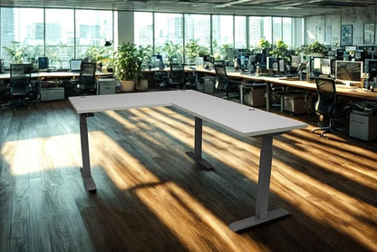 Lift It, Electric Sit Stand/Height Adjustable 72"x24" L-Shape Desk and 48"x24" Return for Office or Home, Dual Motor, 4 Memory/USB Charging LED Control, Grey Strand Top and Black Frame