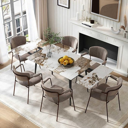 Honyee Extendable Rectangular Dining Table, 47–71 Inch Expandable Kitchen & Dining Room Table for 4–8, Easy-Clean Marble-Look Sintered Stone Top, Modern Dining Table for Small Spaces