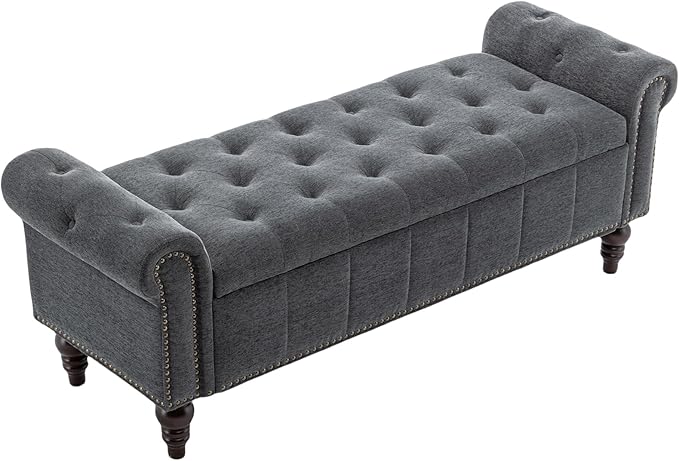 HOMEFLEX 58” Long Storage Bench, Upholstered Ottoman with Tufted Trim, Large End-of-Bed Bench for Bedrooms, Living Rooms, and Entryways (Dimgray)