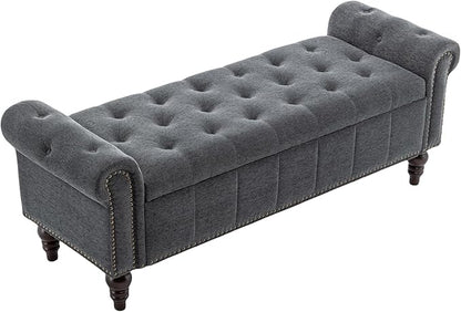 HOMEFLEX 58” Long Storage Bench, Upholstered Ottoman with Tufted Trim, Large End-of-Bed Bench for Bedrooms, Living Rooms, and Entryways (Dimgray)
