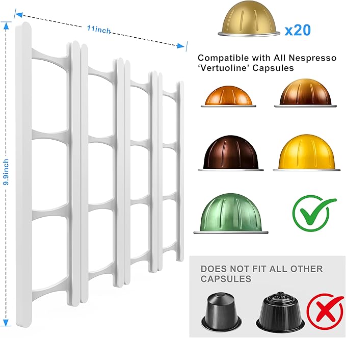 Magnetic Coffee Capsule Holder Compatible with Nespresso VertuoLine – 20-Capsule Storage Organizer with Heavy-Duty Neodymium Magnets, Fridge-Mounted Coffee Pod Storage White