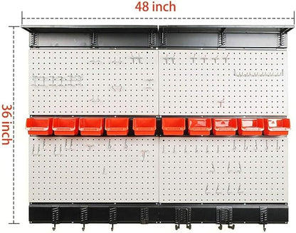 Ultrawall Pegboard Wall Organizer, 48 X 36 inch Garage Storage Pegboard with Hooks Storage Bins Tool Board Panel Tool Organizer, 72pcs