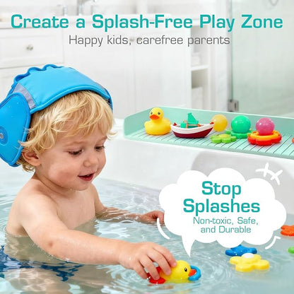 31.5" Bathtub Splash Guard for Kids & Toddlers - Silicone Play Shelf & Toy Storage Tray with Strong Suction Cups to Prevent Water Spills, No-Leak Fun Bath Time - Tub Toy Holder Ledge,Green