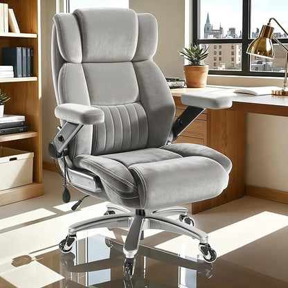 650LBS Fabric Heavy Duty Executive Office Chair with 5D Flip Arms and Pocket Spring Cushion, Ergonomic Big and Tall Desk Chair with Lumbor Support,High Back Cloth Computer Chair (Fabric Grey)