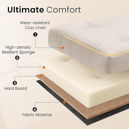 Furniliving Large Storage Ottoman, Beige, Wood Frame, Linen Fabric, 285 Lbs Capacity