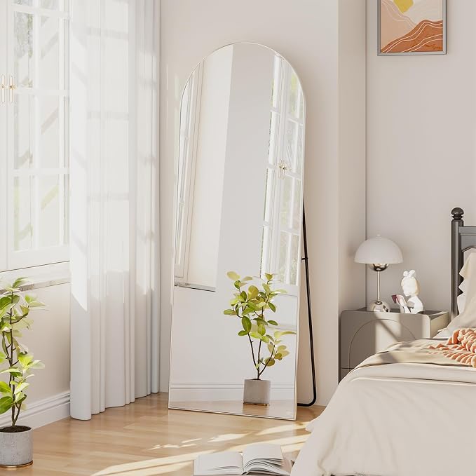 Full Length Mirror, 71"x25" Arch Mirror Floor Mirror with Stand Wall Mirror White Arched Full Body Mirror Standing Hanging or Leaning Against Wall Bedroom Mirrors for Entry, Living Room