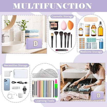 Personalized Makeup Bag Initial A-Z Preppy Patch Bag,Small PU Leather Travel Cosmetic Bag Pouch with Zipper,Purple Cute Toiletry Bag,Gift Ideal for Teen Girls Women Birthday Friend Mom,Latter D