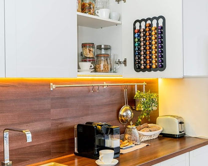 Demi's Home Adhesive Coffee Pod Holder for Nespresso Original Capsules (Measure Before Purchase) - Suitable to be Mounted Inside/Under the Cabinet or on the Wall (Black)
