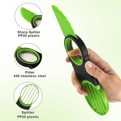 3-in-1 Avocado Slicer Tool - Stainless Steel Pit Remover, Peeler & Fruit Scooper, Non-Slip Ergonomic Grip, Dishwasher Safe (Green)