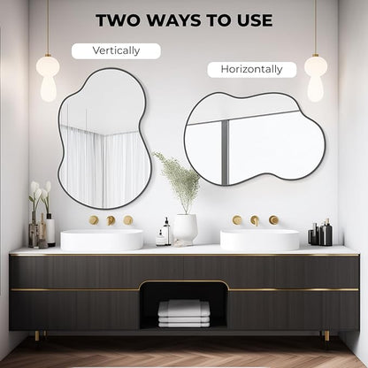 WallBeyond Irregular Wall Mirror – Asymmetrical Mirror with Aluminum Alloy Frame, Decorative Wall Mirror for Living Room, Bedroom, Bathroom, and Entryway 36" H x 24" W (Black)