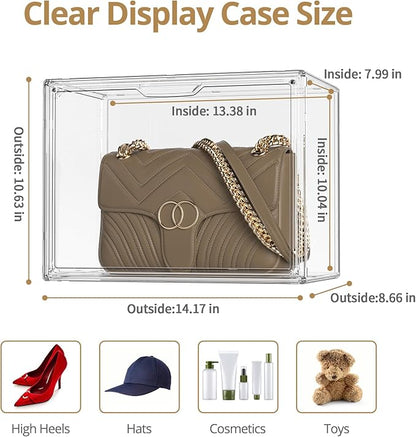 Clear Plastic Storage Bins - Acrylic Display Case with Magnetic Door, Purse Organizer for Closet: Stackable Display Box for Collectibles, Book, Cosmetic, Figures Showcase(1 Pack)