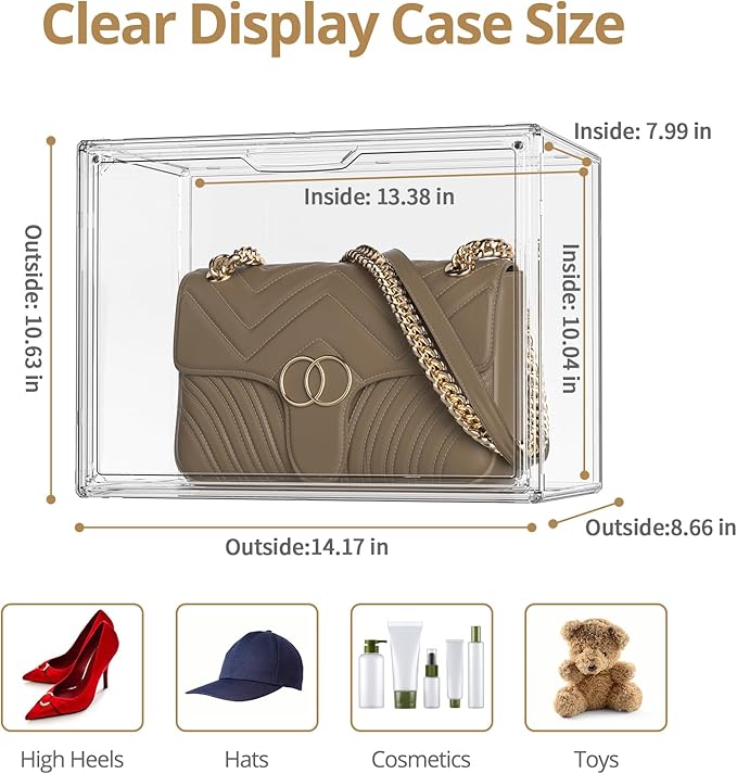 Clear Plastic Storage Bins - Acrylic Display Case with Magnetic Door, Purse Organizer for Closet: Stackable Display Box for Collectibles, Book, Cosmetic, Figures Showcase(3 Pack)