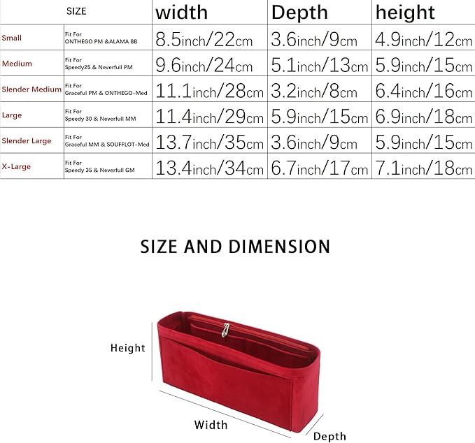Purse Organizer Insert, Suede Bag Organizer Handbag Tote Shaper, Suede Material, Soft and Non Damaging Bag (Small,Red)
