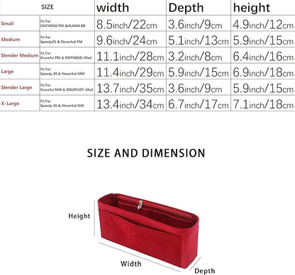 Purse Organizer Insert, Suede Bag Organizer Handbag Tote Shaper, Suede Material, Soft and Non Damaging Bag (Slender Medium,Red)