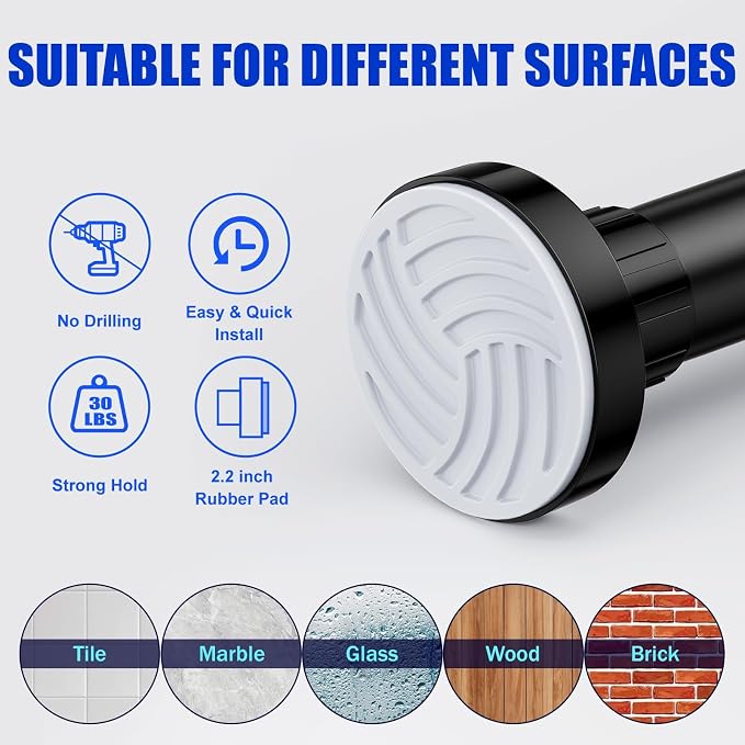 Ausemku Shower Curtain Rod 32-94 Inch Adjustable - 1 Inch Diameter Heavy Duty No drill Spring Tension Shower Rod, Non-Slip Rustproof Telescopic Rod for Bathroom, Black