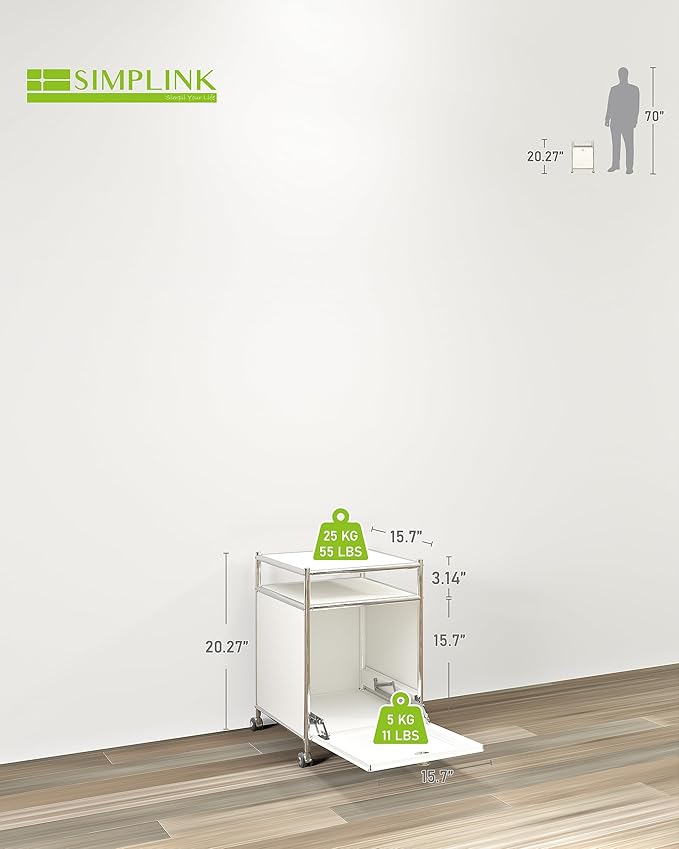 Simplink Matte Storage Cart with Flap Door, Large Capacity Storage Cart with Detachable Wheels, DIY Modern Home Furnishing, Great for Home, Office, Bedroom, Kitchen (White)