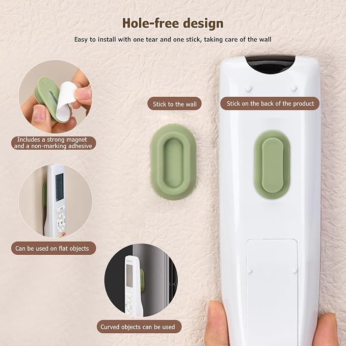 XYOFUN Magnetic Remote Control Holder Wall Mount - 6 Pcs No Drill Self-Adhesive Organizer for Air Conditioner & TV Remotes, Storage Caddy for Televisions Backside - White&Black&Pink&Green