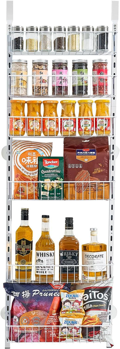 VEVOR Over the Door Pantry Organizer, 6-Tier Pantry Organization and Storage, Heavy-Duty Steel Hanging Spice Rack, Adjustable Wall Seasoning Shelves, for Home Kitchen Laundry Room Bathroom, White