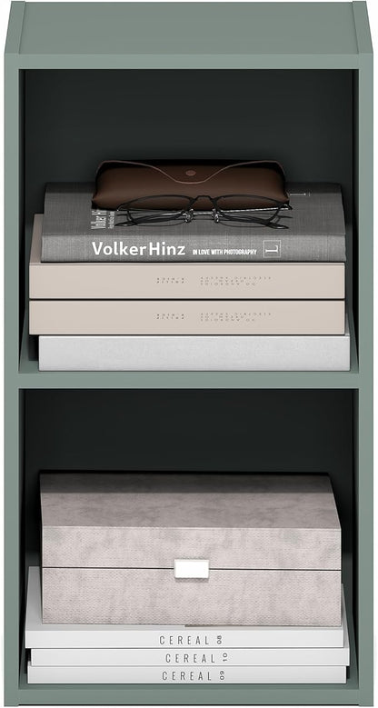 Furinno PASIR Book Shelf, 2-Tier Modern Bookshelf, Open Shelves Bookcase 9 x 12 x 21, for Living Room, Bedroom, Home Office, Sage Green
