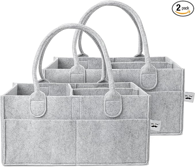 Mr. Pen- Baby Diaper Caddy Organizer, 2 Pack, Gray, Nursery Storage Bin and Car Organizer for Diapers and Baby Wipes