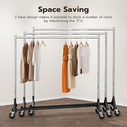 HOKEEPER Commercial Z Base Garment Rack Hold 500LBS Heavy Duty Clothing Rack Adjustable Rolling Clothes Rack for Hanging Clothes Racks on Wheels Portable Z Rack, Chrome Finish