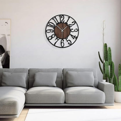 1st owned Wall Clock for Living Room -13" Silent Non Ticking,Battery Operated,Black Metal, Antique Wood Clocks for Farmhouse,Dining Room,Bedroom,Kitchen Clock Wall Decor- Arabic Numerals