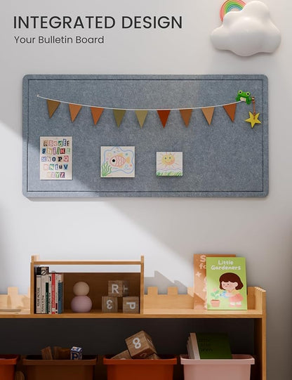 Fluxynara Bulletin Board, 35" x 17.5" Cork Board Alternative with 12 Safe Removable Adhesive Tabs, Foldable Felt Pin Board for Home Office, Classroom, Bedroom,Entryway for Walls— Blue Gray