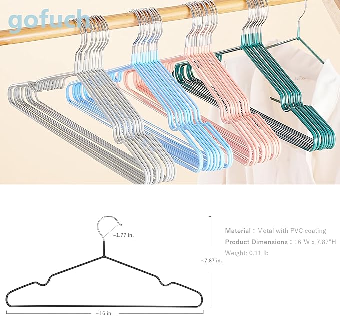 Ultra-Thin Metal Hangers, 20 Pack Non-Slip PVC Coated Space Saving Clothes Hangers for Closet, 16 inch Wide for Suits, Dresses, Jackets（Black）