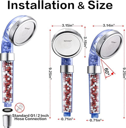 Nosame Shower Head with Hose and Bracket, Filter Filtration High Pressure Water Saving 3 Mode Function Spray Handheld Showerheads for Dry Skin & Hair
