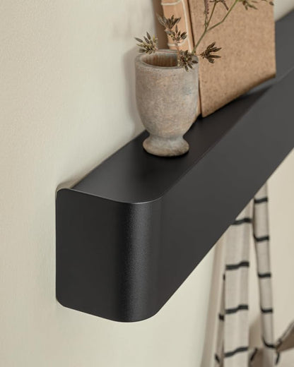 Kazai.® Coat Rack Wall Mount with Shelf 'Tone' | Modern Design Coat Hanger with Hidden Hooks and Storage | Hat Rack with Shelf in Metal | Wall-Mounted Purse Organizer | Black