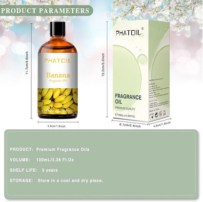 PHATOIL 3.38FL.OZ Banana Fragrance Oils for Aromatherapy, Essential Oils for Diffusers for Home, Perfect for Diffuser, Yoga, Skin Care, DIY Candle and Soap Making - 100ml