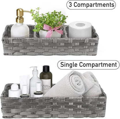 LotFancy Toilet Paper Storage Basket, 2 Pack Woven Toilet Tank Topper Basket, Back of Toilet Storage Basket, Rustic Farmhouse Bathroom Décor, Grey