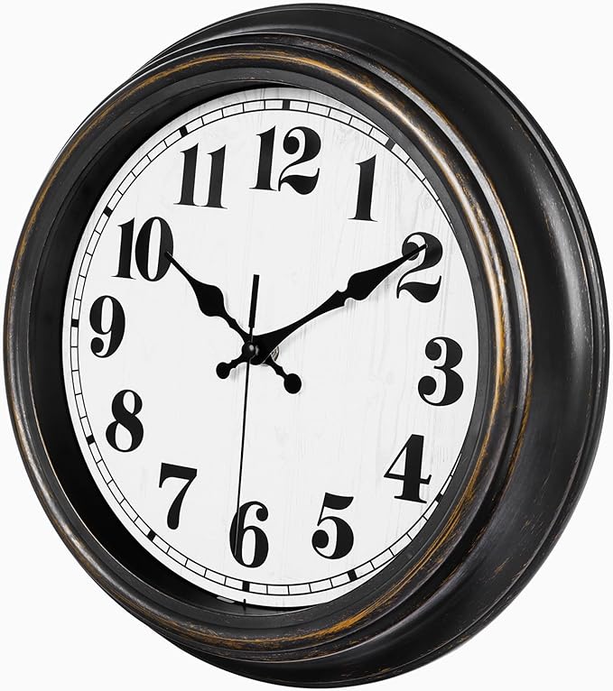 45MinST 12 Inches Retro Wall Clock, Silent Non Ticking Battery Operated Movement, Decor for Home/Wall Decor, Easy to Read, Decorate for Bedroom Living Room Office(Balck Gold)