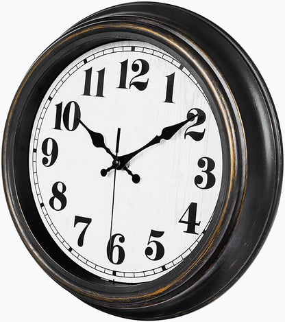 45MinST 12 Inches Retro Wall Clock, Silent Non Ticking Battery Operated Movement, Decor for Home/Wall Decor, Easy to Read, Decorate for Bedroom Living Room Office(Balck Gold)