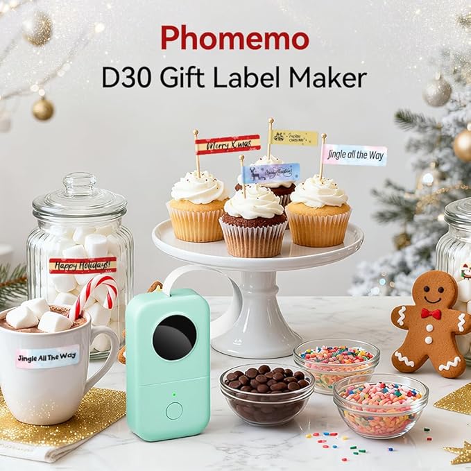 Phomemo Label Maker Machine with Tape, D30 Portable Mini Label Printer, Small Bluetooth Label Makers Handheld Thermal Sticker, Multiple Templates Fonts Icon Custom Name Label for Home Kids, School