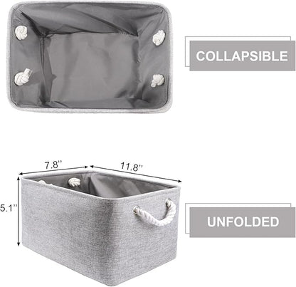 HNZIGE Small Baskets for Shelves(6pack) Fabric Storage Baskets, Empty Gift Baskets with Rope Handles, Decorative Foldable Storage Baskets for Organizing Home Closet Office (Gray, 11.8" x 7.8" x 5.1")