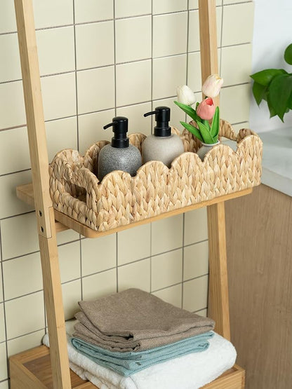 Coeusy Toilet Tank Basket for Bathroom,Scalloped Edge Wicker Basket for Toilet Paper Storage,Small Baskets for Countertop,Shelves,Living Room,Bedroom,Both Organizer&Decor,Natural Water Hyacinth