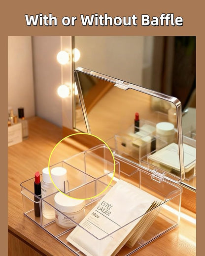 Acrylic Tea Bag Organizer with Lid, 9-Grid Clear Storage Box with Removable Dividers, Plastic Drawer Organizer for Tea Bags, Office Supplies, Closet, Socks, Dresser Drawers