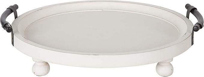 Kate and Laurel Bruillet Farmhouse Round Tray, 15 inch Diameter, Rustic White, Wood Tray for Coffee Table